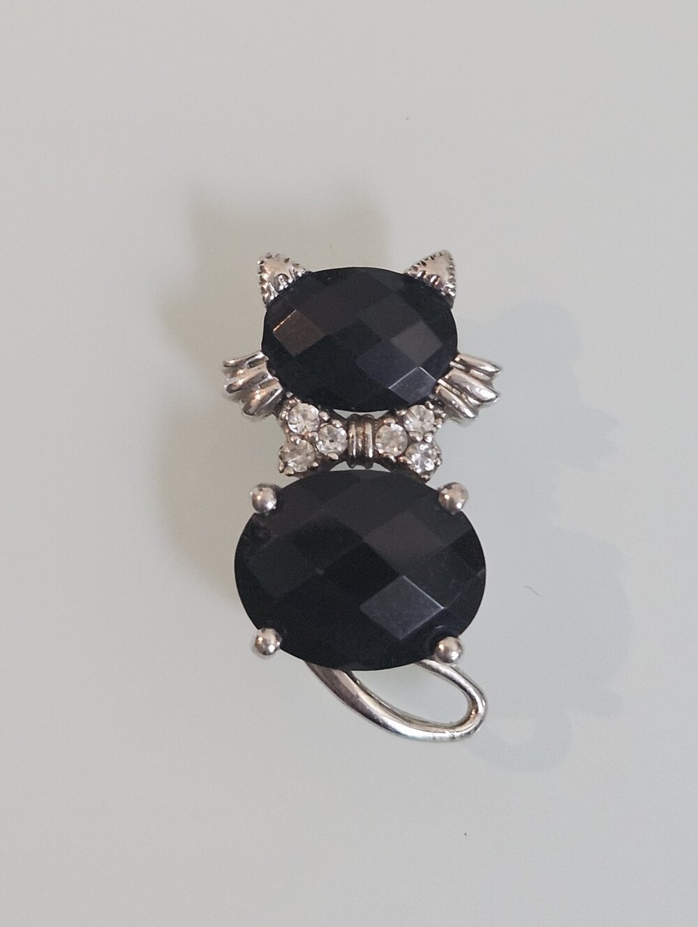 Diamond & Onyx 925 Cat with Bowtie Sterling Silver Pendant Signed P*M